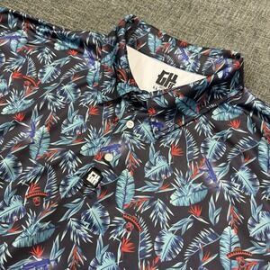 Greater Half Polo Shirt Mens 2XL Black Hawaiian Golf Tropical Skull Guns